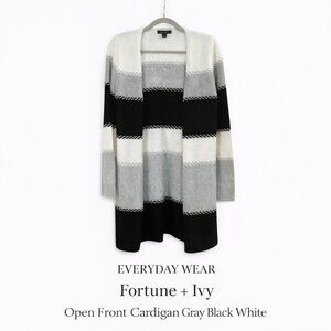 Fortune + Ivy Open Front Cardigan Sweater Gray Black White Small NWT